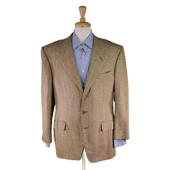 Miller Brothers by Adrian Jules Gold Plaid Wool-Silk Sportcoat Blazer 46R